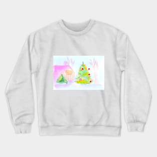 christmas landscape, christmas, winter, new year, holiday, festive, landscape, architecture, watercolor, design, art, painting, color Crewneck Sweatshirt